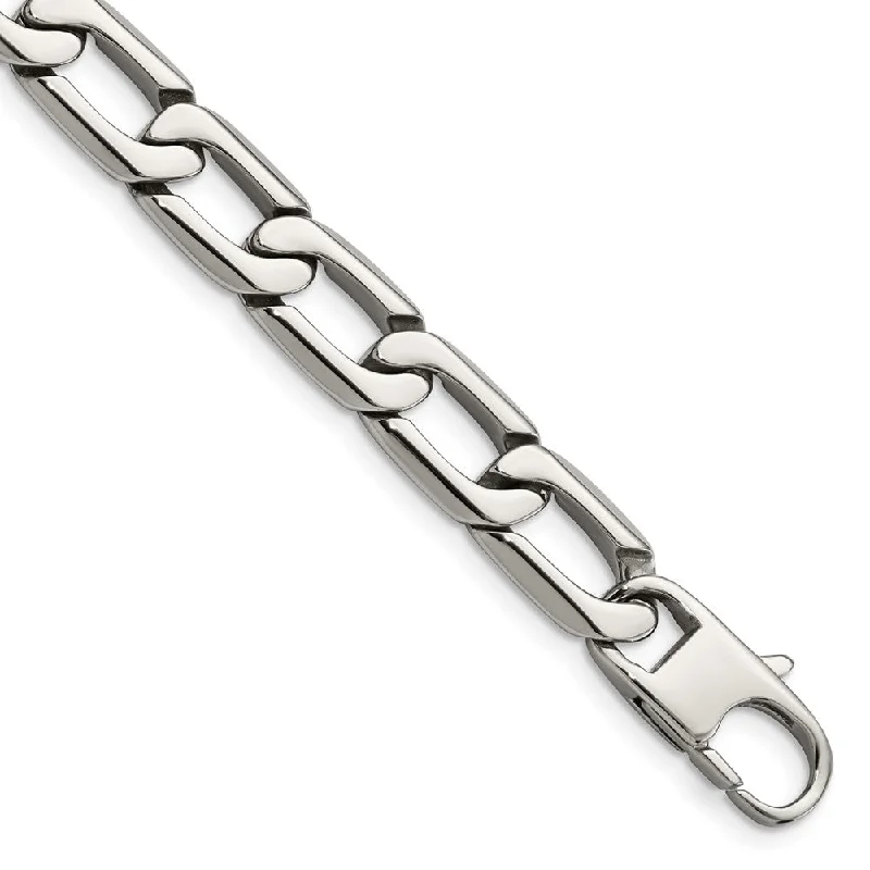 Men's 11mm Stainless Steel Open Square Curb Chain Bracelet, 8.5 Inch