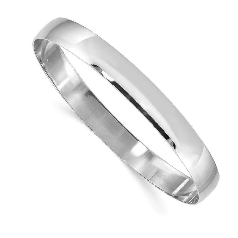 8mm 14k White Gold Solid Polished Half-Round Slip-On Bangle Bracelet