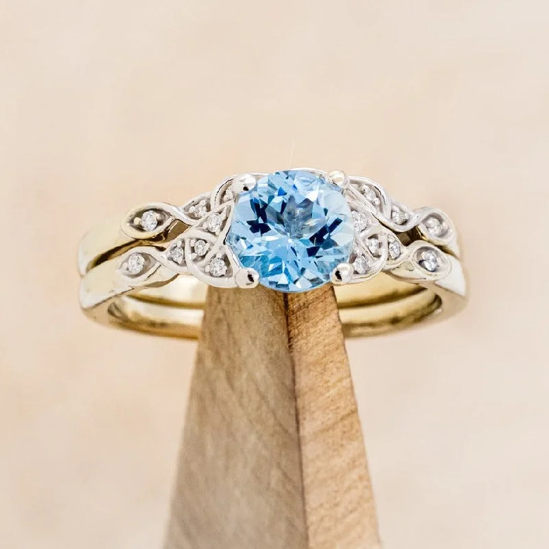 "AIFE" - CELTIC KNOT ENGAGEMENT RING WITH A ROUND CUT AQUAMARINE & DIAMOND TRACER