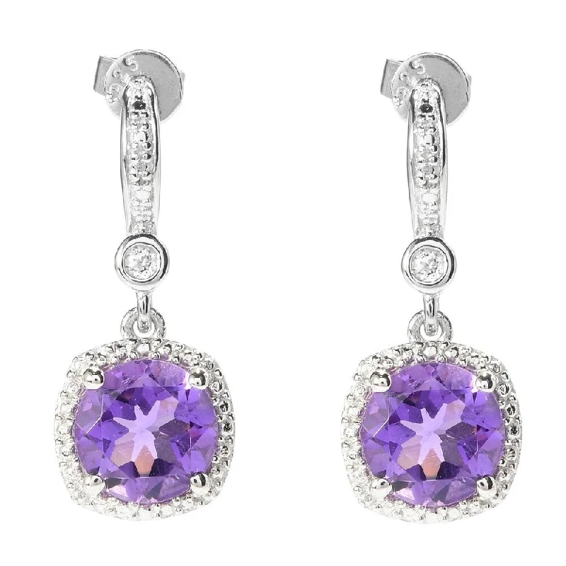 Sterling Silver Amethyst and White Topaz Drop Earrings