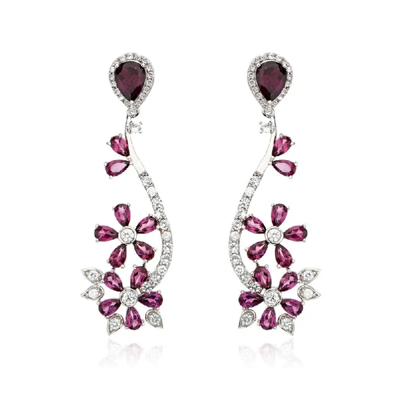 Sterling Silver 2" 10.37ctw Rhodolite Garnet & Gemstone Flower Earrings