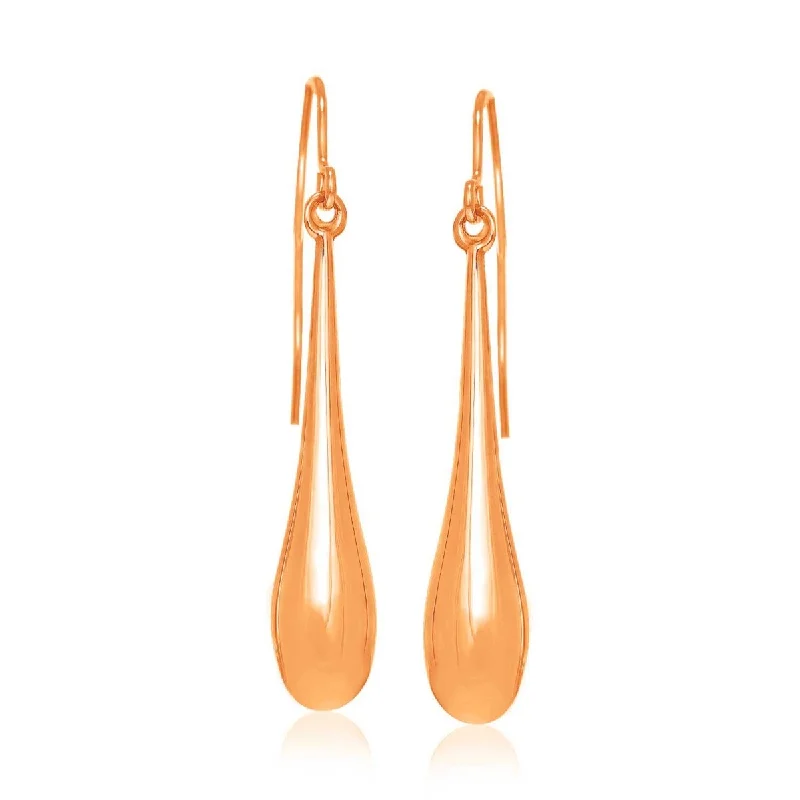 14k Rose Gold Long Polished Teardrop Dangling Earrings