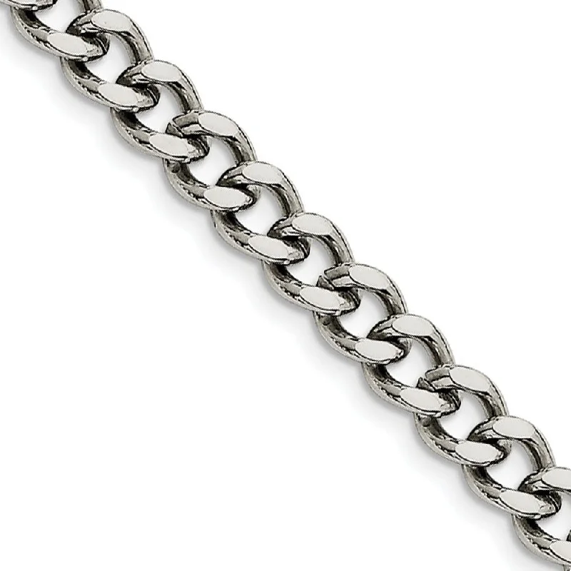 Men's 7.5mm Stainless Steel Heavy Flat Curb Chain Bracelet, 8 Inch