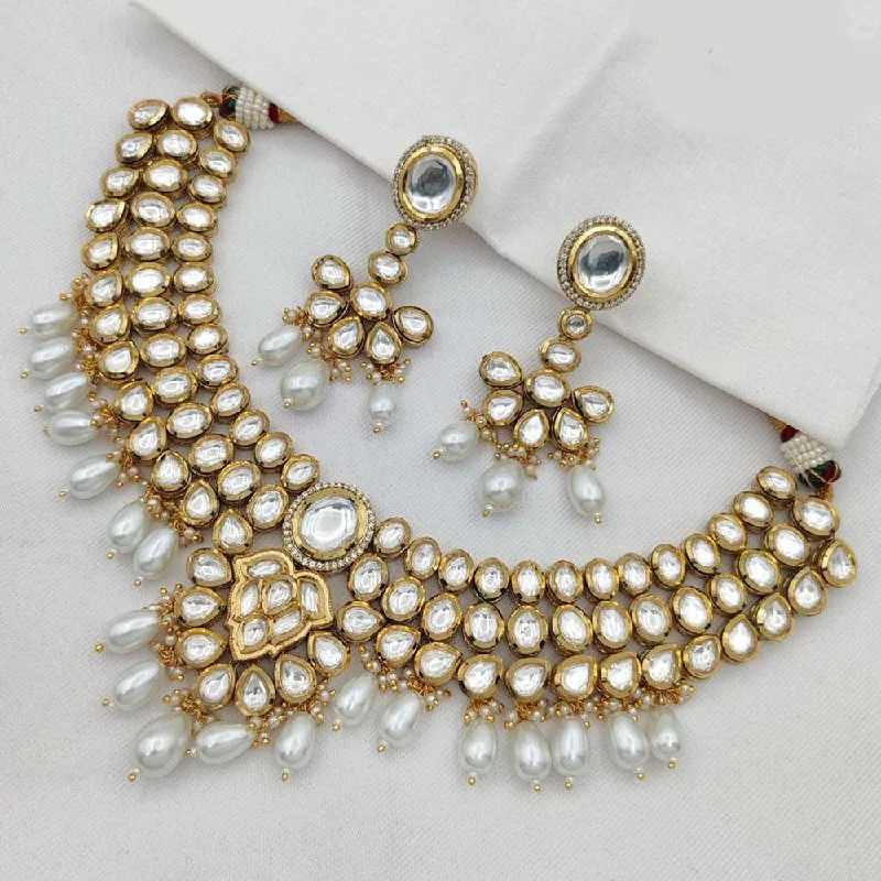 Jewel Addiction Gold Plated Kundan Stone And Beads Necklace Set