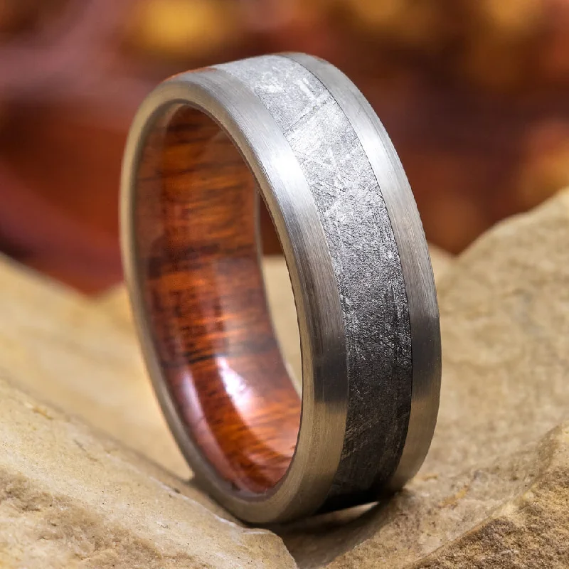 Meteorite Ring with Ironwood Sleeve and Titanium Edges