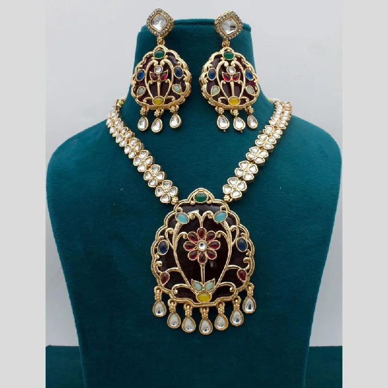 JCM Gold Plated Kundan Stone Necklace Set