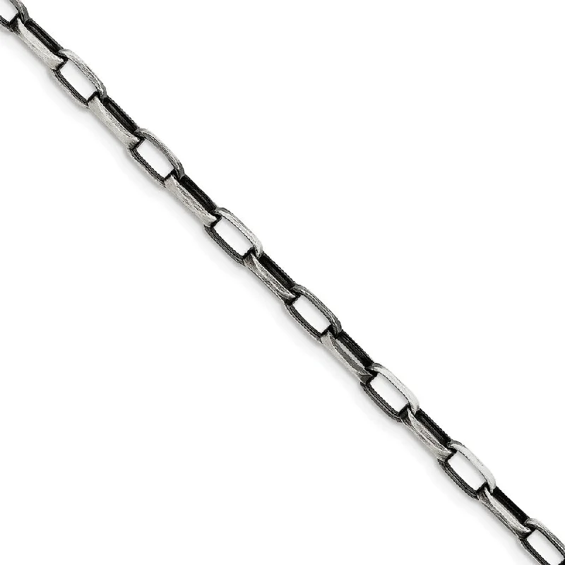 Mens 4.8mm Sterling Silver Antiqued Oval Link Chain Bracelet, 8.5 Inch