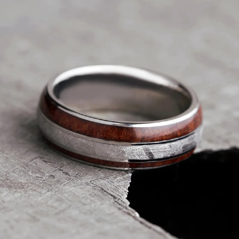 Redwood & Meteorite Ring, Custom Wood Wedding Band