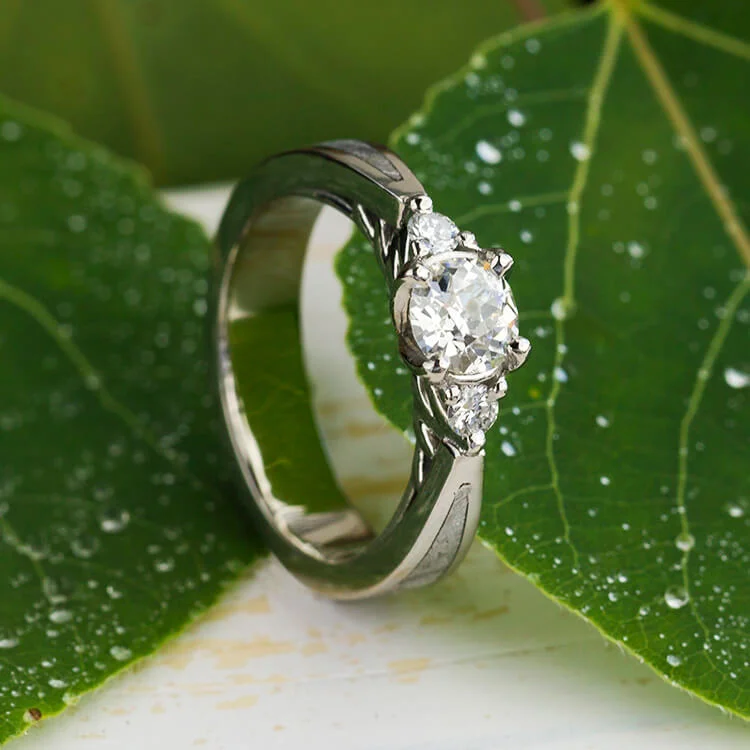 Three Stone Diamond & Meteorite Engagement Ring